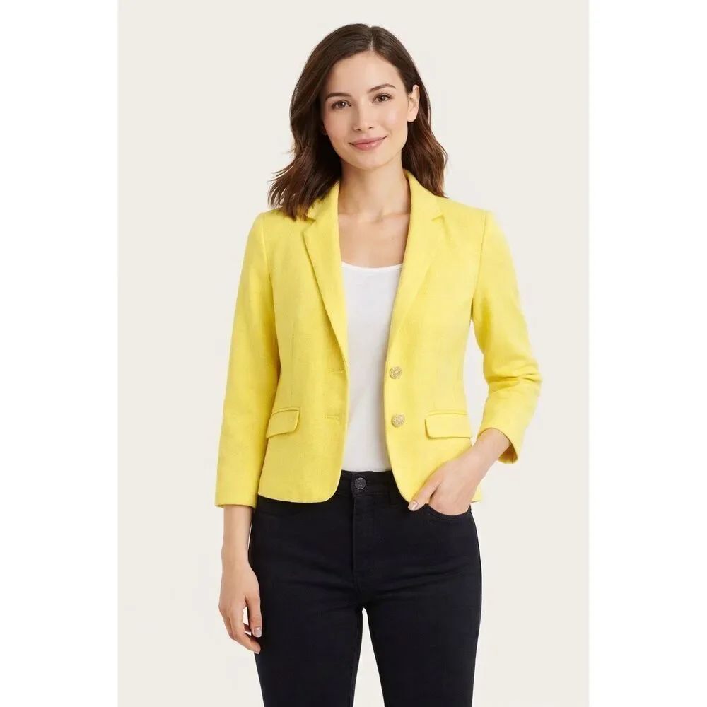 Talbots Petite Yellow Cotton Blazer Womens 2P Cropped Jacket